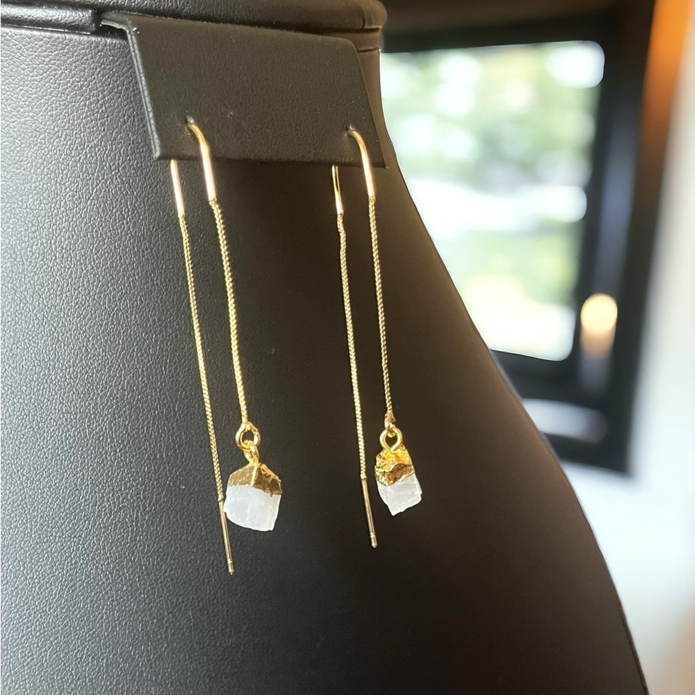 Raw Moonstone Gold Threader Earrings